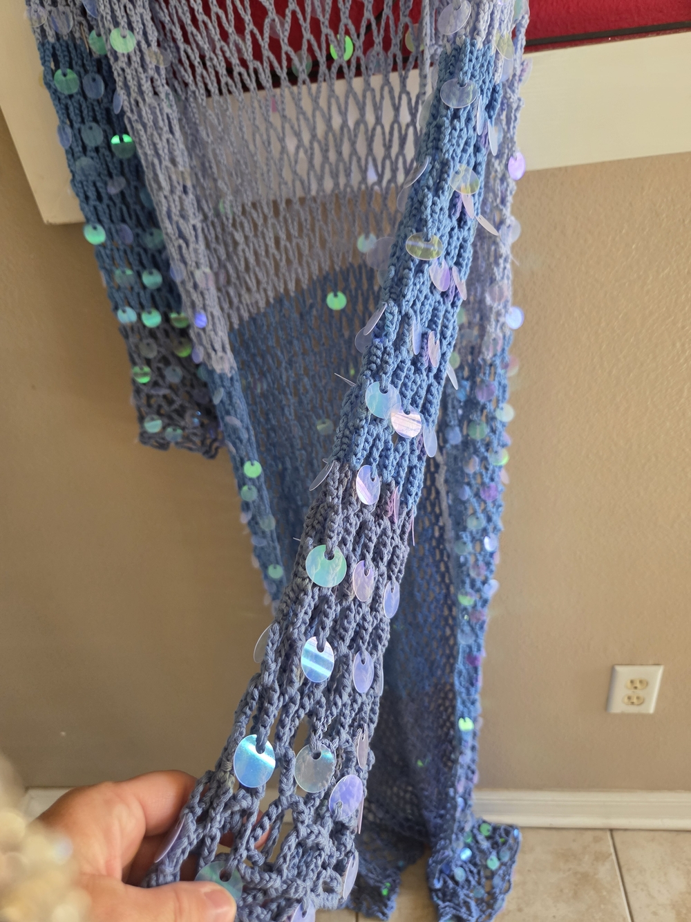 Unbranded Lavender Blue Sequin Crochet Swim Coverup - Picture 5 of 6
